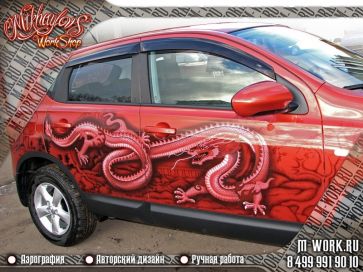 Аэрография автомобиля Nissan Qashqai. Японские Драконы. Фото 6