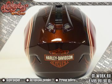 Аэрография шлема изображением логотипа Harley Davidson. Фото 8