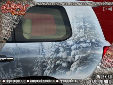Аэрография автомобиля Toyota Landcruiser 200 — "Зимний лес". Фото 5