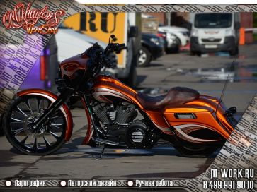 Аэрография мотоцикла Огненно-оранжевый Harley Davidson. Фото 1