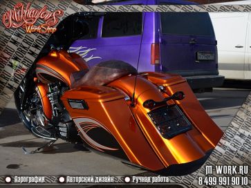 Аэрография мотоцикла Огненно-оранжевый Harley Davidson. Фото 2