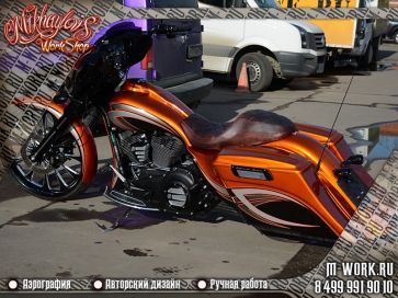 Аэрография мотоцикла Огненно-оранжевый Harley Davidson. Фото 3