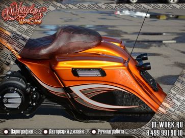 Аэрография мотоцикла Огненно-оранжевый Harley Davidson. Фото 4