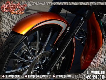 Аэрография мотоцикла Огненно-оранжевый Harley Davidson. Фото 6