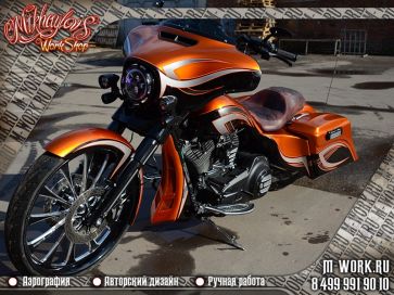 Аэрография мотоцикла Огненно-оранжевый Harley Davidson. Фото 7