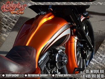 Аэрография мотоцикла Огненно-оранжевый Harley Davidson. Фото 8