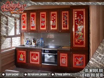 Сусальное золочение и ручная роспись кухни в китайском стиле. Фото 9