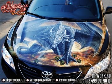 Аэрография капота автомобиля Тойота Камри (Toyota Camry) "Дракон". Фото 2