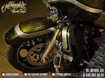 Аэрография мотоцикла Harley Davidson "Стальная гравировка". Фото 8