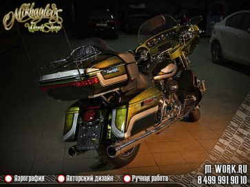 Аэрография мотоцикла Harley Davidson "Стальная гравировка". Фото 3