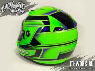 Аэрография шлема Arai зеленый флуоресцент и фиолетовый Кенди. Фото 3