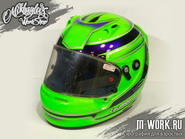 Аэрография шлема Arai зеленый флуоресцент и фиолетовый Кенди. Фото 5