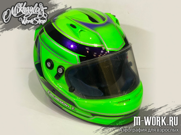Аэрография шлема Arai зеленый флуоресцент и фиолетовый Кенди. Фото 1